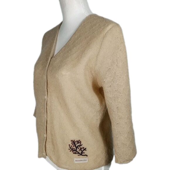 VTG  Y2k AMBERCROMBIE & FITCH Mohair Cardigan Sweater Womens M LIght Tan V Neck - Picture 2 of 8
